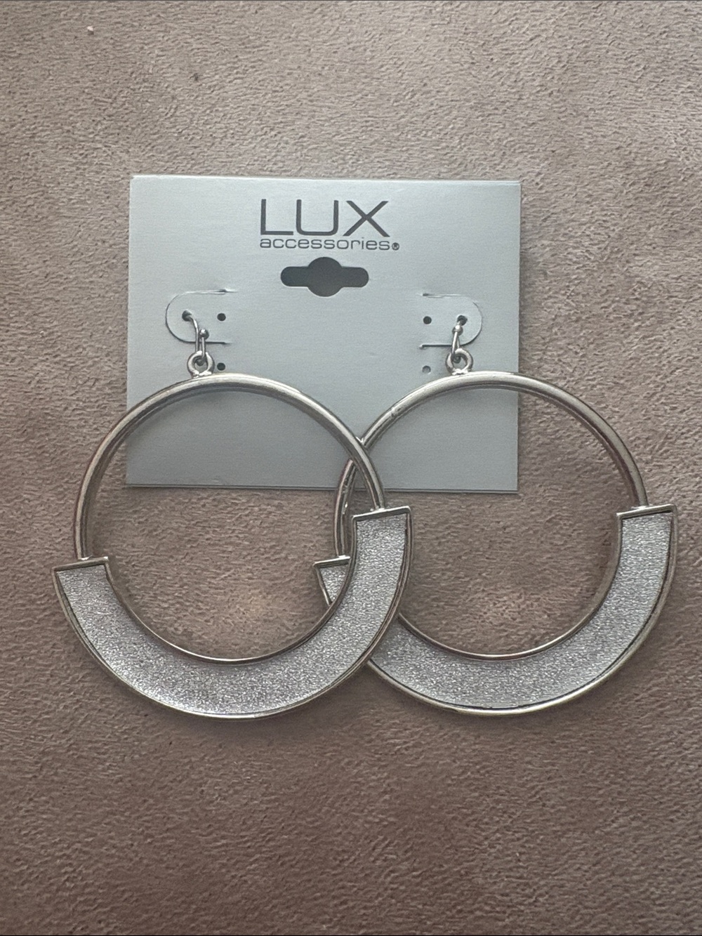 Silver Glitter Hoop Earrings — Sparkling Circle Drop